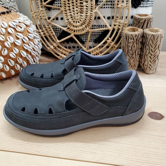 EUC Orthofeet Serene 891 Shoes Nubuck Leather Black T-Strap Comfort 10D Wide - Picture 12 of 13